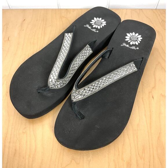 Yellow Box Almeta Smoke Flip Flops Jeweled Beaded Platform Sandals Size 7.5 - Picture 2 of 6